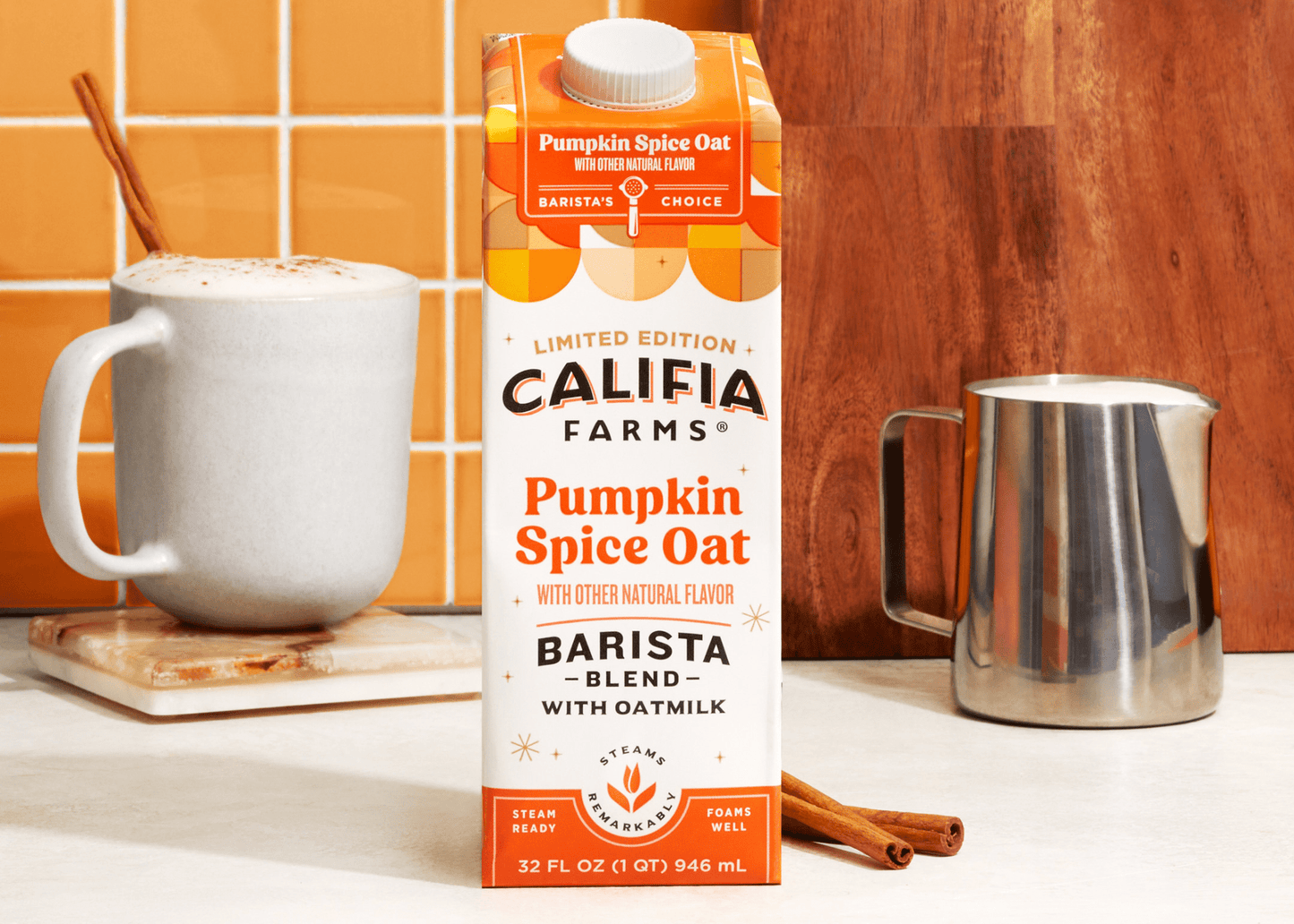 Califia Pumpkin Barista Oat Milk - 4 cases of 6, 32oz cartons (24 cartons)