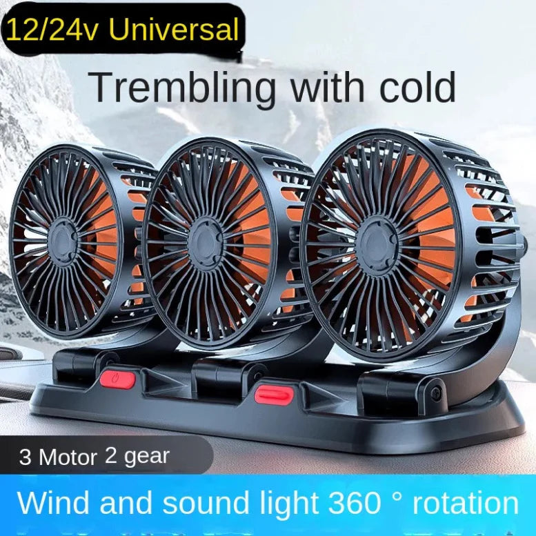 360° Triple-Head Car Fan – USB/12V/24V Adjustable Electric Air Cooler for Cars, Trucks, Desk, and Travel