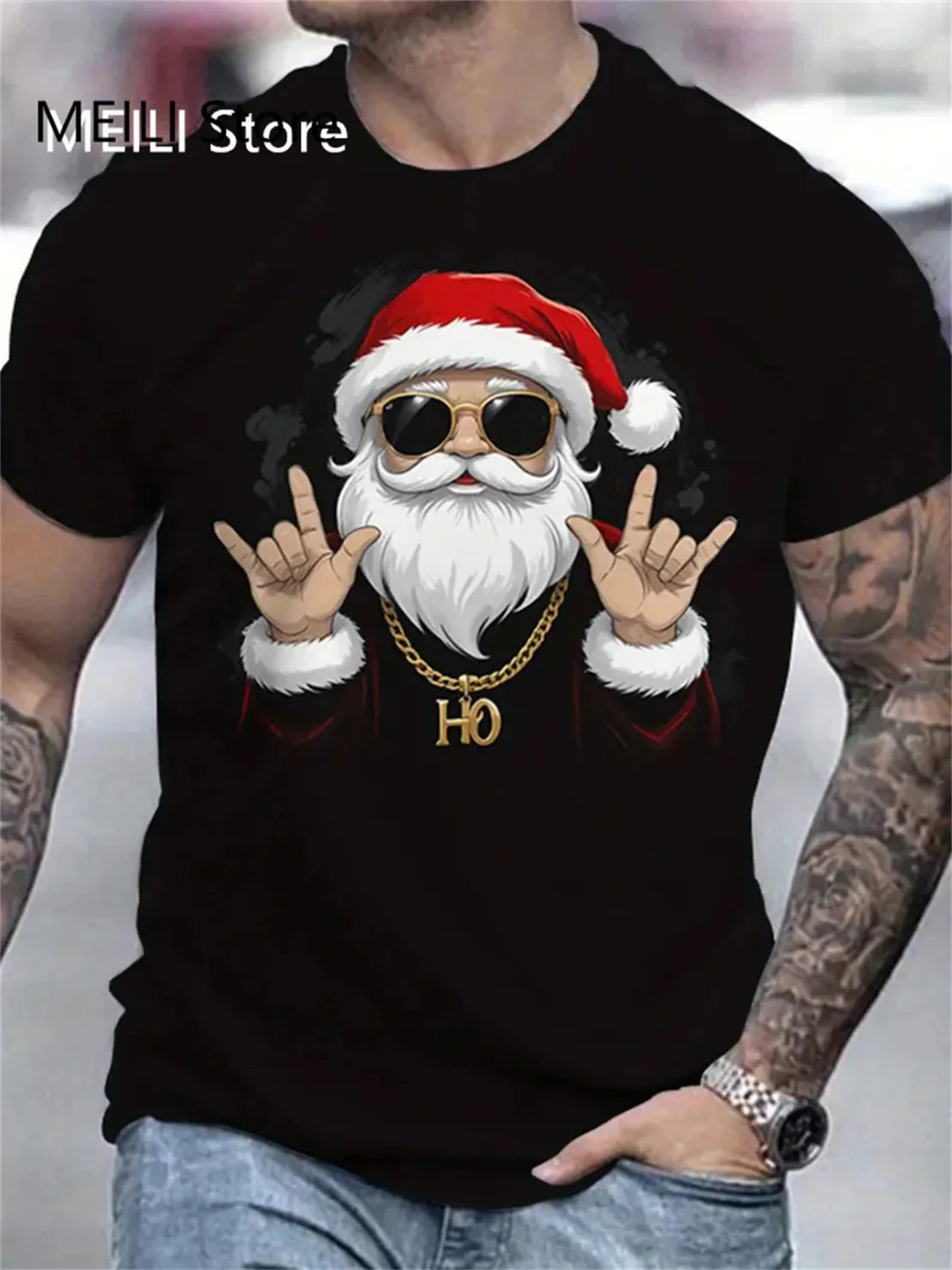 Santa’s Outlaw 3D Christmas Graphic T-Shirt – Holiday Havoc Edition