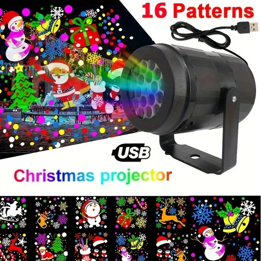 1pc Snowflake Christmas Laser Projector Light,16 patterns Waterproof Rotating Christmas LED Stage Lights Christmas Decoration