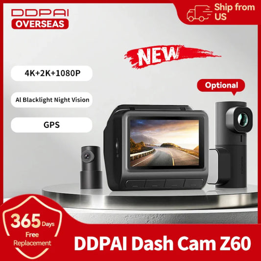 DDPAI Z60 Street Reaper 4K Dashcam — Triple Lens 4K+2K+1080P NightVIS 2.0 Car DVR With GPS, 5GHz WiFi, & 24H Parking Surveillance Fury