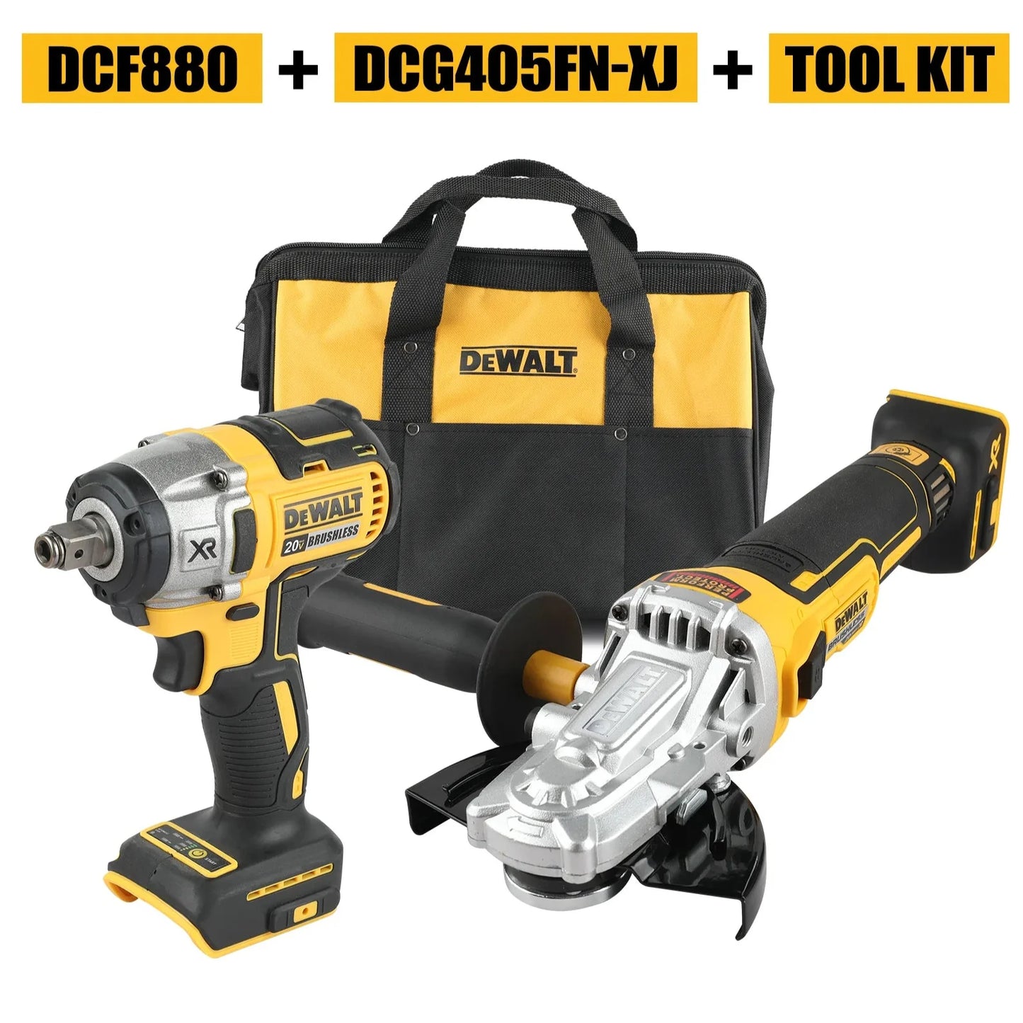 DEWALT DCF880/DCG405FN ProX Combo Kit – Cordless Impact Wrench, Angle Grinder & Drill Set with DWBAG | Brushless Power for Precision Trades