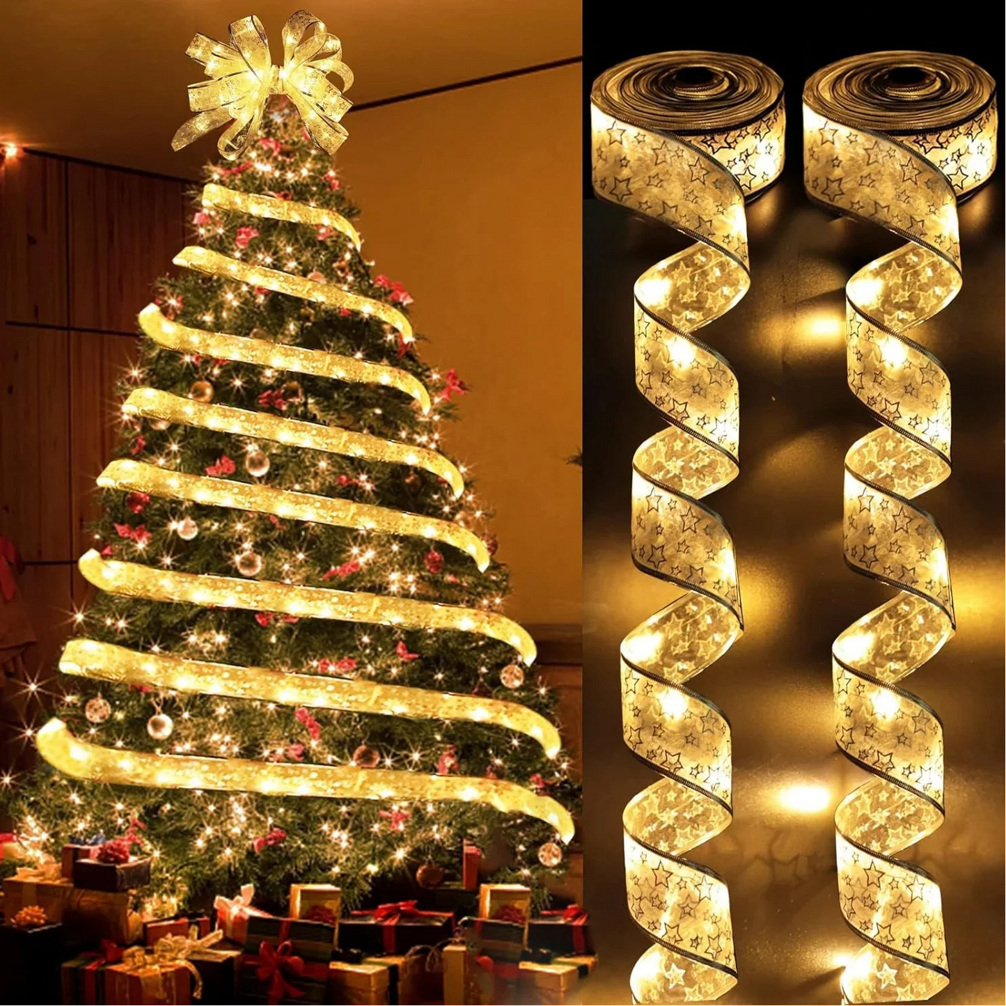 THOOBO! GlowRibbon Fairy Lights — 3m/5m Christmas Bow String Lights for Trees, Mantels & DIY Décor (Battery Powered) ✨