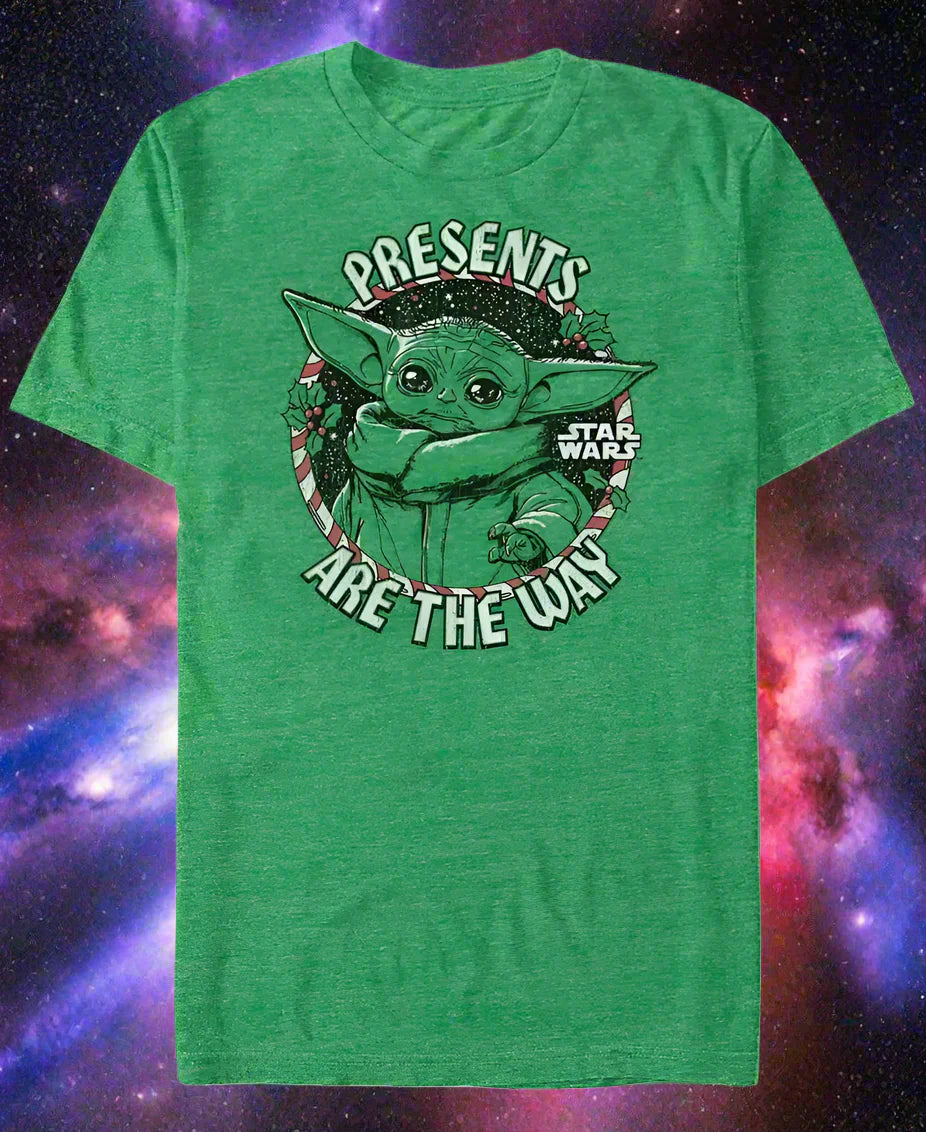 “Baby Bounty: Men’s Mandalorian Force-Fit Tee – Fifth Sun Official” Because even the cutest Jedi can leave a trail of chaos.