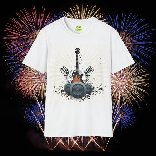 Fire Guitar Mics Speakers Unisex Softstyle T-Shirt