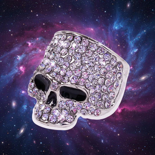 FishSheep Men's Punk Hip-Hop Austrian Crystal Skull Ring | Rhinestone Biker Ring | Fashionable Skeleton Jewelry for Rock Style and Parties
