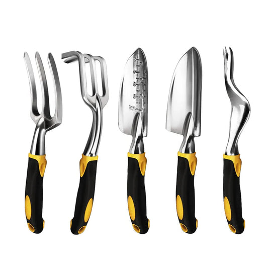 SKEYO “Dirt Ritual” 4-in-1 Heavy-Duty Garden Tool Set — Ergonomic Trowel, Transplant Shovel, Cultivator Rake & Weeder with Gloves for Landscaping, Bonsai & Backyard Combat