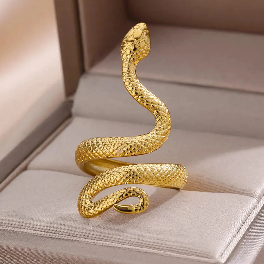 Golden Serpent Coil Ring — Gothic 18K Shine, Stainless Bite, Unisex Power Charm (Christmas Limited Edition)