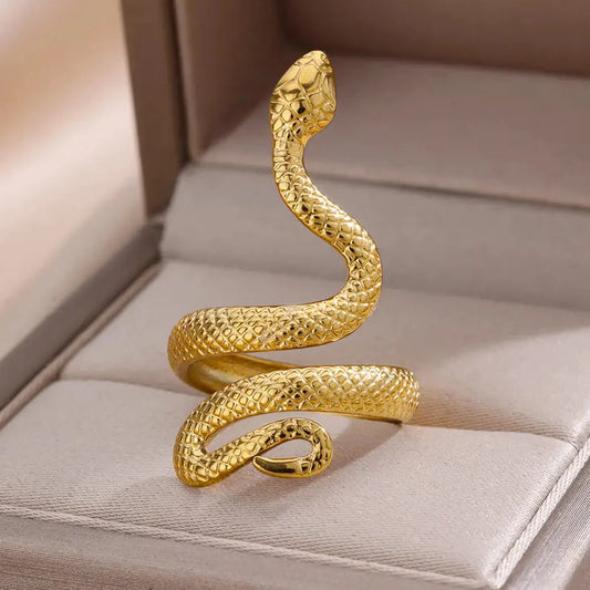 Golden Serpent Coil Ring — Gothic 18K Shine, Stainless Bite, Unisex Power Charm (Christmas Limited Edition)