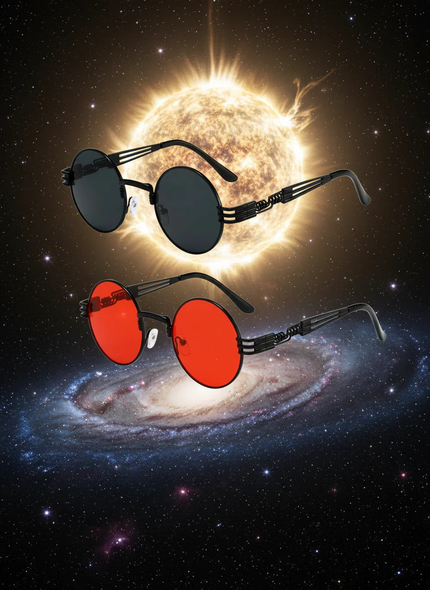 Crimson Gearpunk Shades – Gothic Red Round UV400 Sunglasses for the Brave