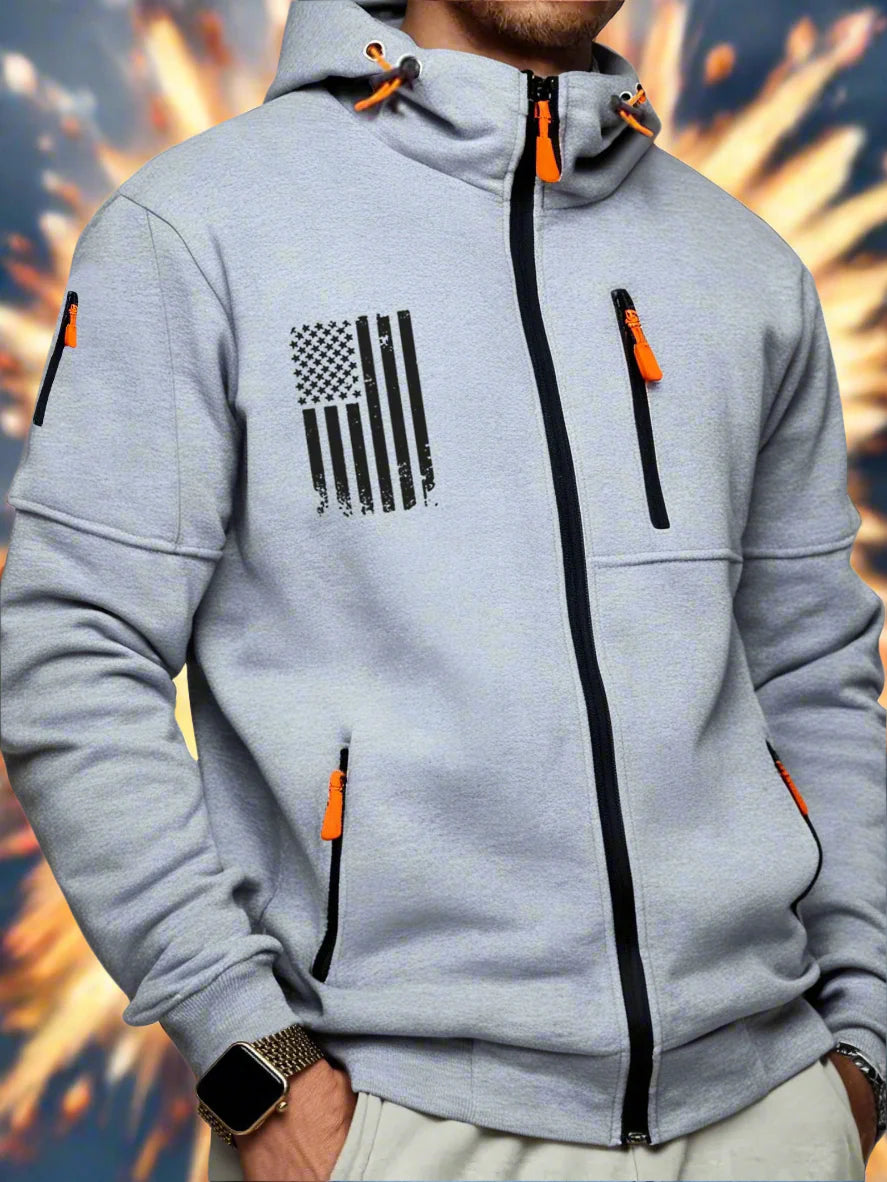 US Flag Zip Up Hoodie Men’s Casual Winter Jacket Adjustable Hood Sweatshirt