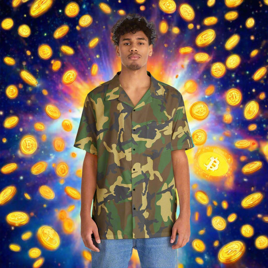Green Camouflage Men’s Hawaiian Riot Shirt – Heavy Metal Summer Camo Vibes