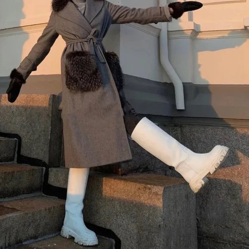 Women’s Cowhide Platform Riding Boots – Punk Leather Knee-Highs with Square Heels for Heavy Winter Impact