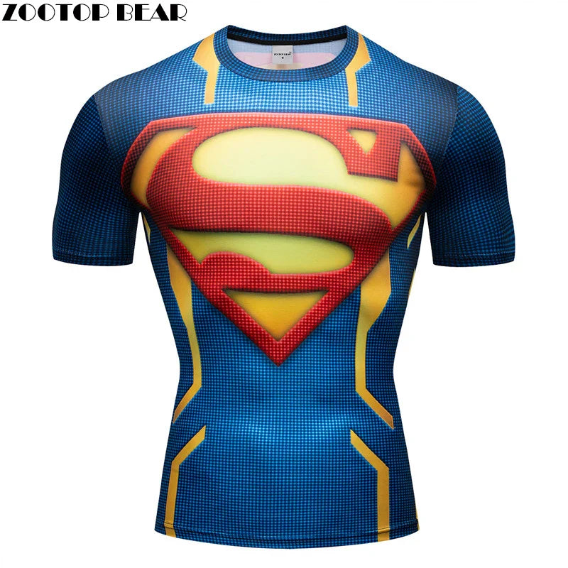 3D Printed Superhero Compression T-Shirt for Men, Comic Cosplay & Sports Quick-Dry Fitness Top, Summer Short Sleeve (S-3XL)