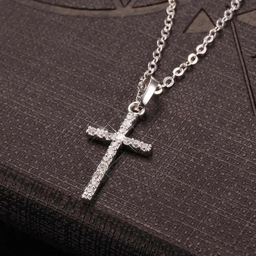 Golden & Silver Crystal Jesus Cross Pendant Necklace – Fashion Jewelry for Men & Women, Trendy Faith-Inspired Statement Piece
