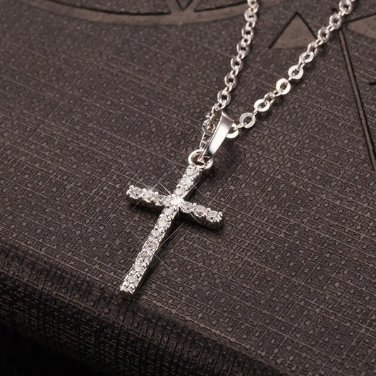 Golden & Silver Crystal Jesus Cross Pendant Necklace – Fashion Jewelry for Men & Women, Trendy Faith-Inspired Statement Piece
