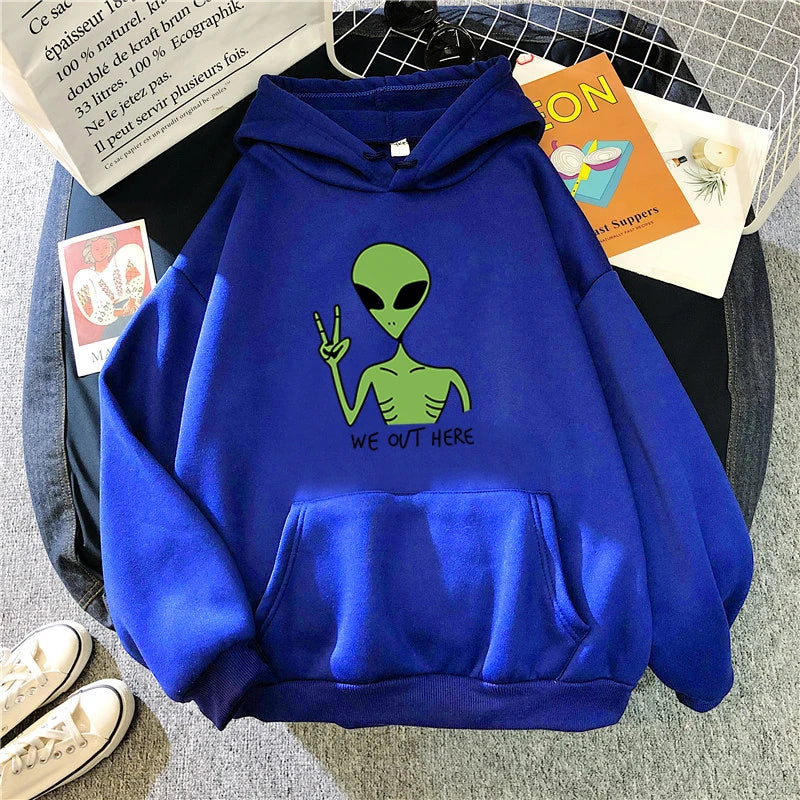New Green Alien Sweatshirts Cute Cartoon Streetwear Women Hoodie Girls Winter Fashion Funny TopsPullover Loose