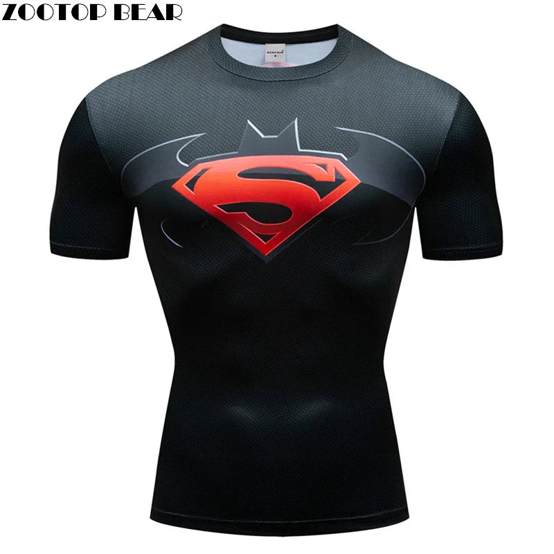3D Printed Superhero Compression T-Shirt for Men, Comic Cosplay & Sports Quick-Dry Fitness Top, Summer Short Sleeve (S-3XL)