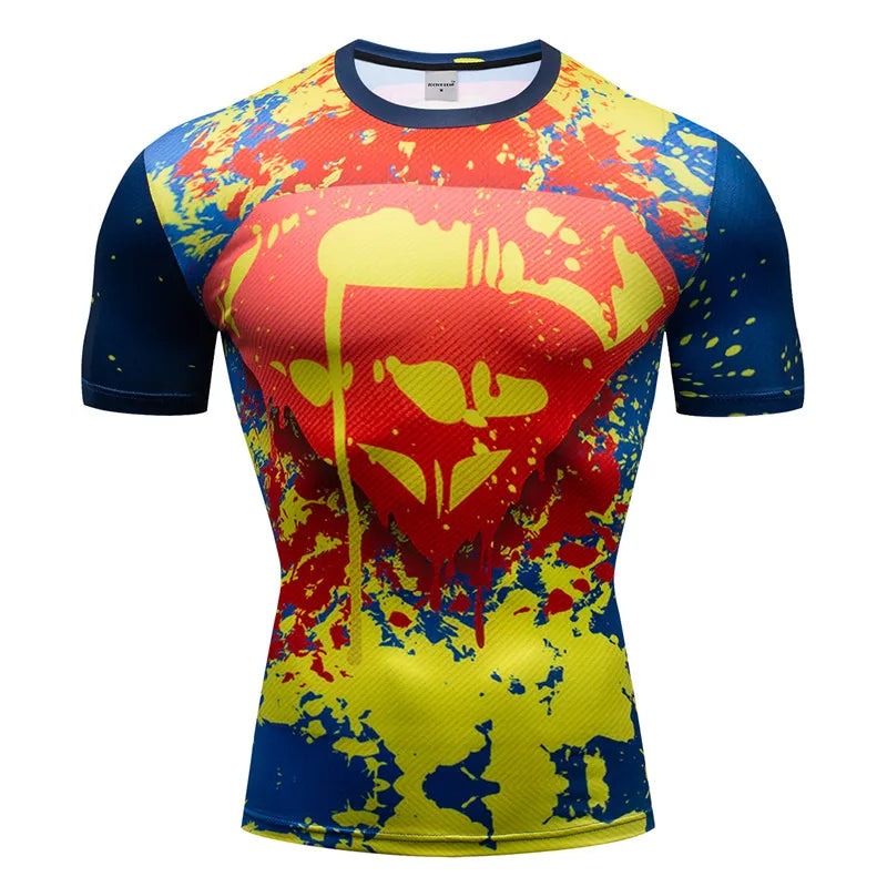 3D Printed Superhero Compression T-Shirt for Men, Comic Cosplay & Sports Quick-Dry Fitness Top, Summer Short Sleeve (S-3XL)