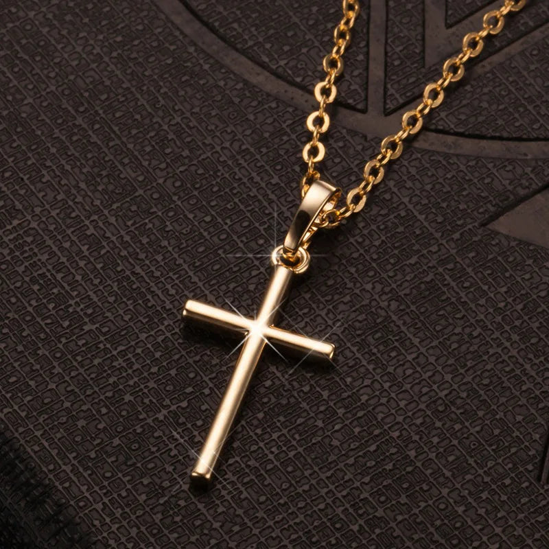 Golden & Silver Crystal Jesus Cross Pendant Necklace – Fashion Jewelry for Men & Women, Trendy Faith-Inspired Statement Piece