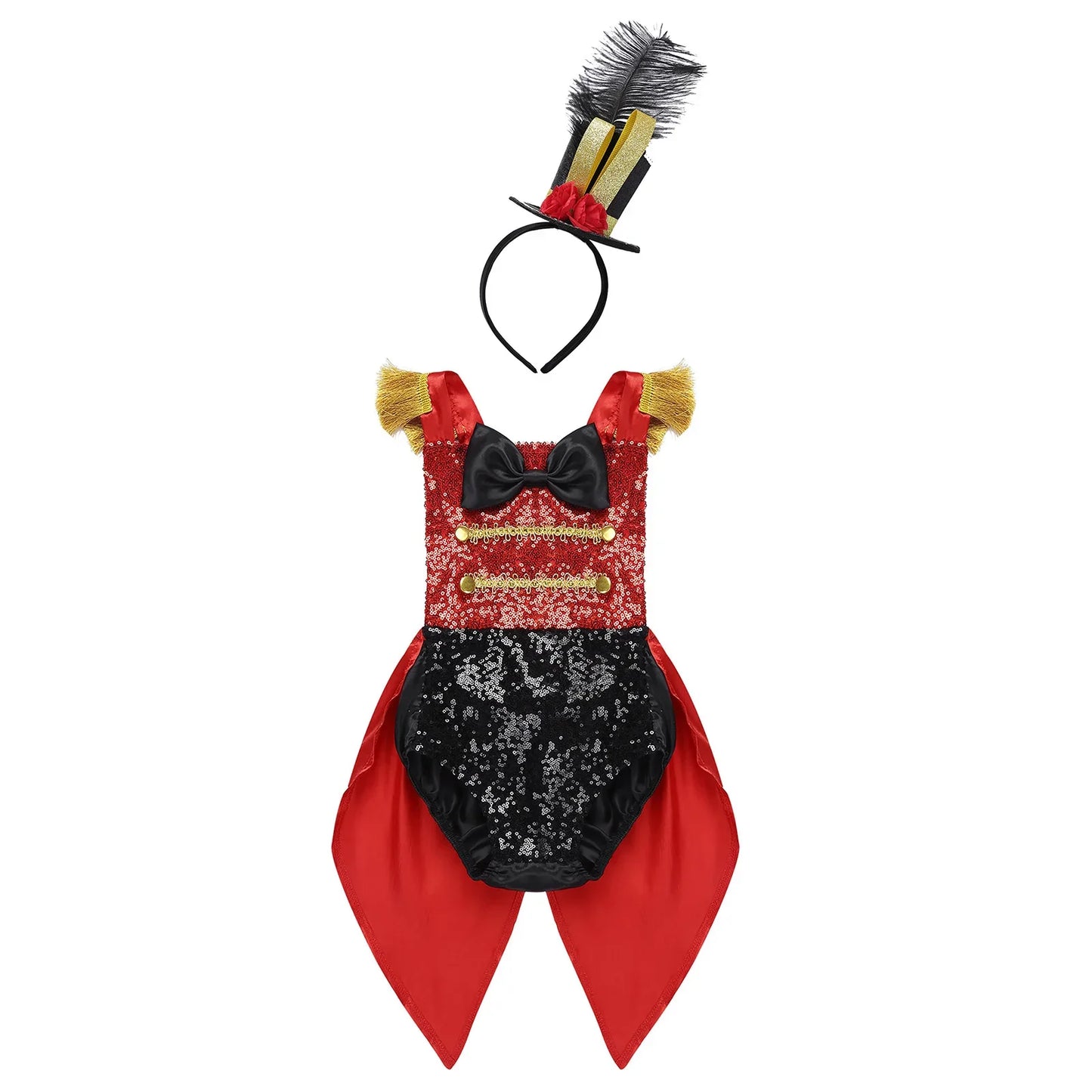 Baby girl circus commander romper – sequin ringmaster tailcoat with steampunk hat
