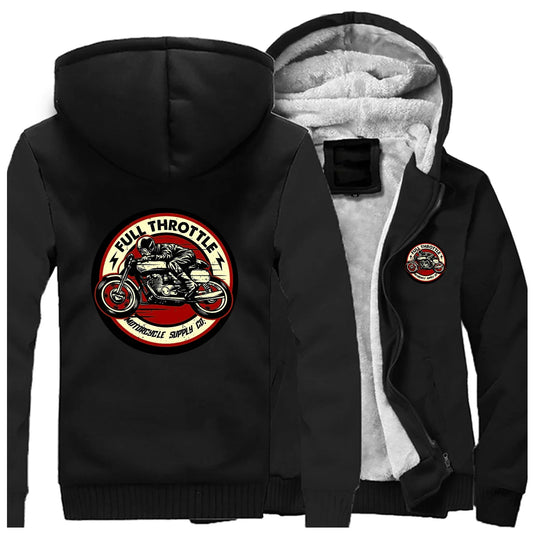 Full Throttle Cafe Racer Biker Zipper Hoodie – Ultimate Winter Warmth with Rockabilly Vibes for Men