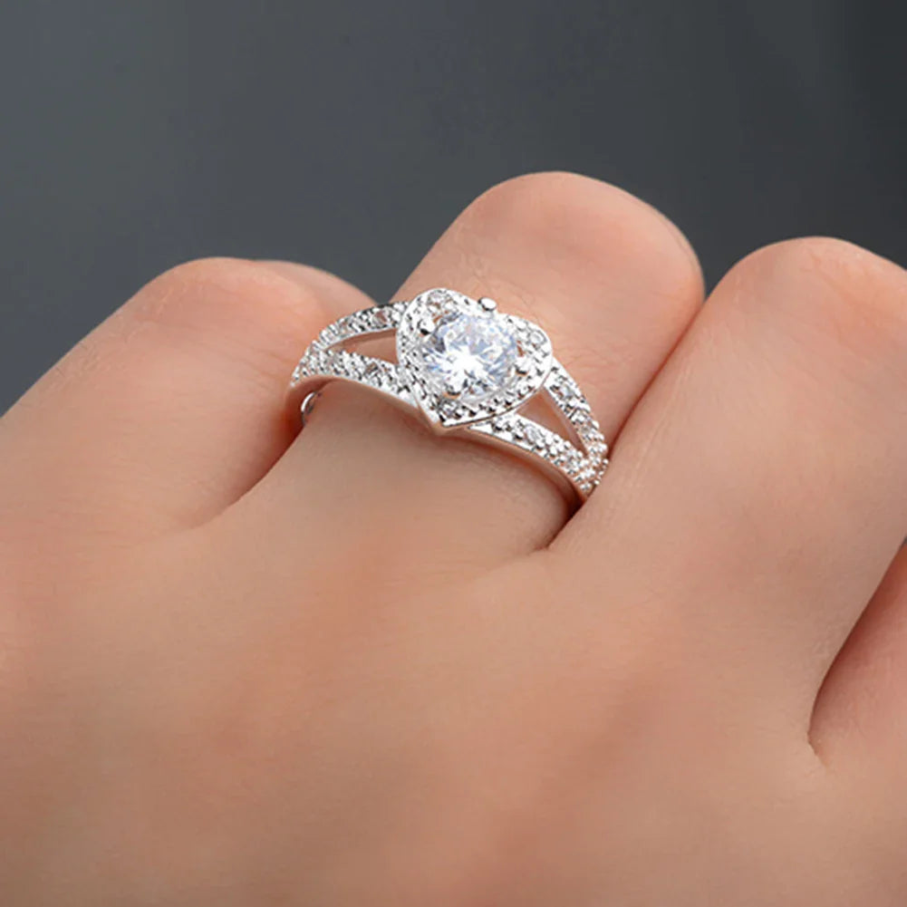 Heart Spark: 925 Sterling Silver Crystal Ring – Romantic Wedding & Engagement Jewelry for Women