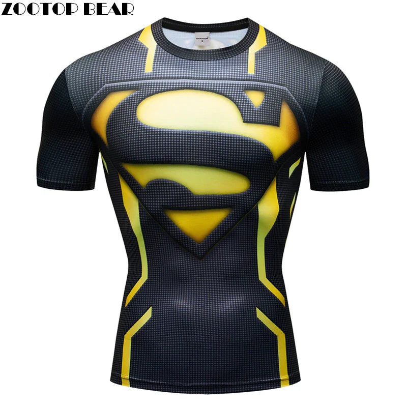 3D Printed Superhero Compression T-Shirt for Men, Comic Cosplay & Sports Quick-Dry Fitness Top, Summer Short Sleeve (S-3XL)