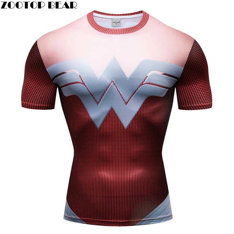 3D Printed Superhero Compression T-Shirt for Men, Comic Cosplay & Sports Quick-Dry Fitness Top, Summer Short Sleeve (S-3XL)