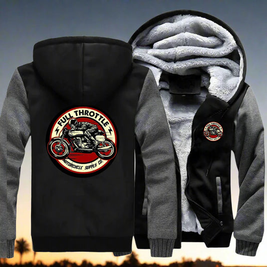 Full Throttle Cafe Racer Biker Zipper Hoodie – Ultimate Winter Warmth with Rockabilly Vibes for Men