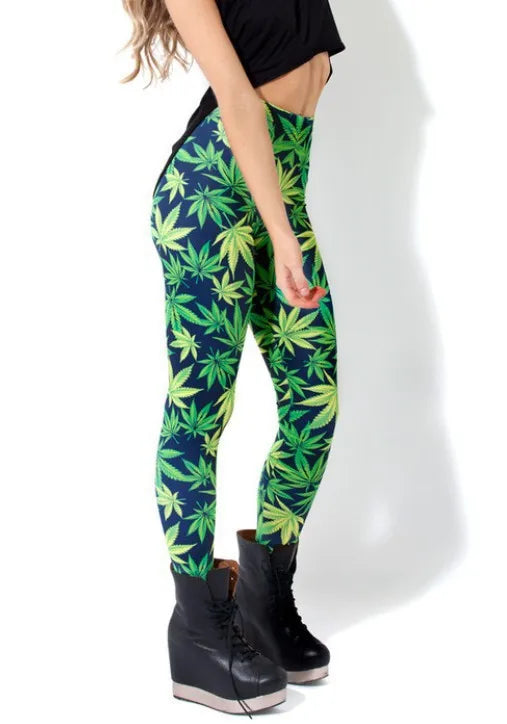 BIVIGAOS Gothic Weed Leaf Leggings – Summer Stretch Street Riot Pants