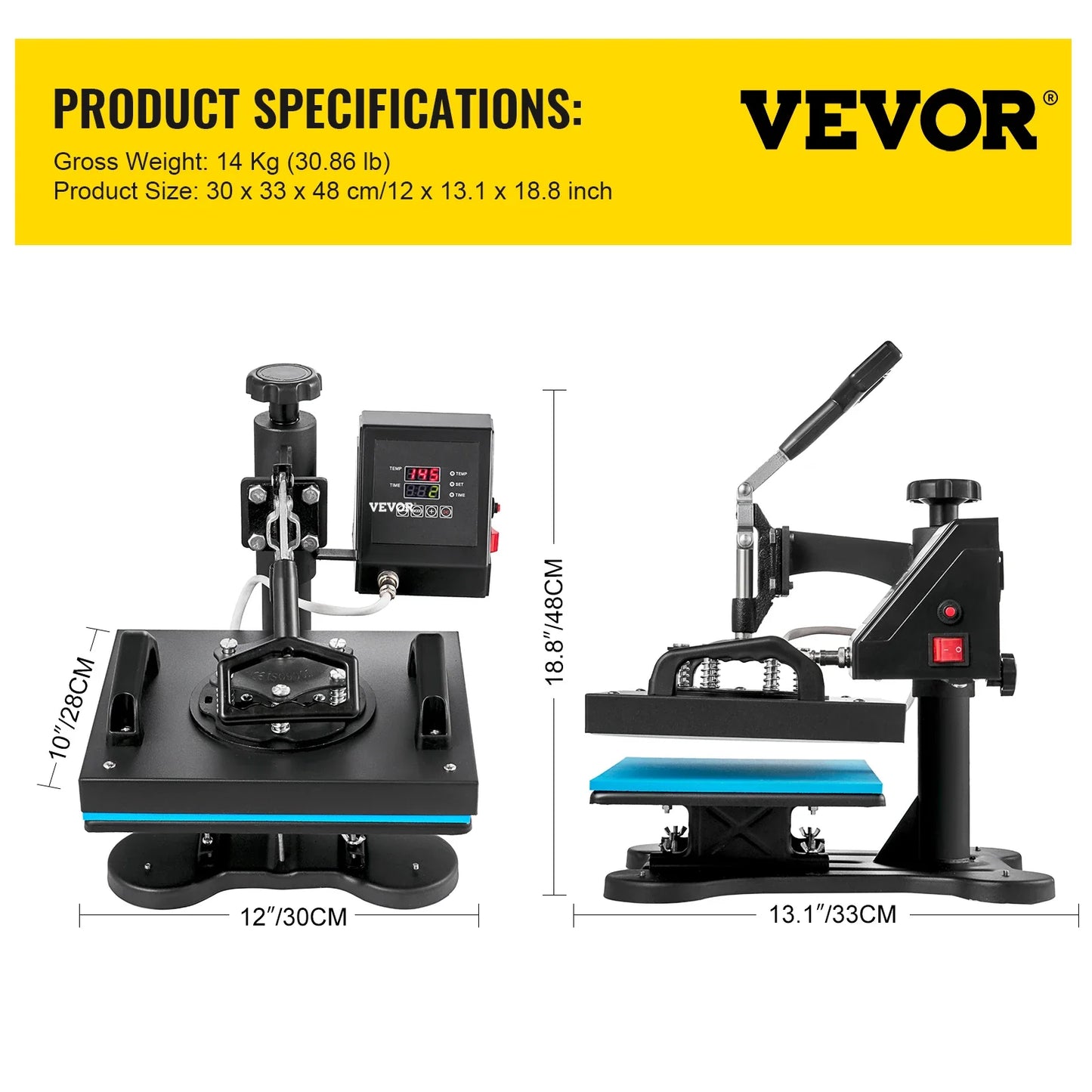 VEVOR PRO-X 650W Precision Heat Press 12x10 – Industrial-Grade 360° Swing Sublimation Transfer Machine for T-Shirts & Garments