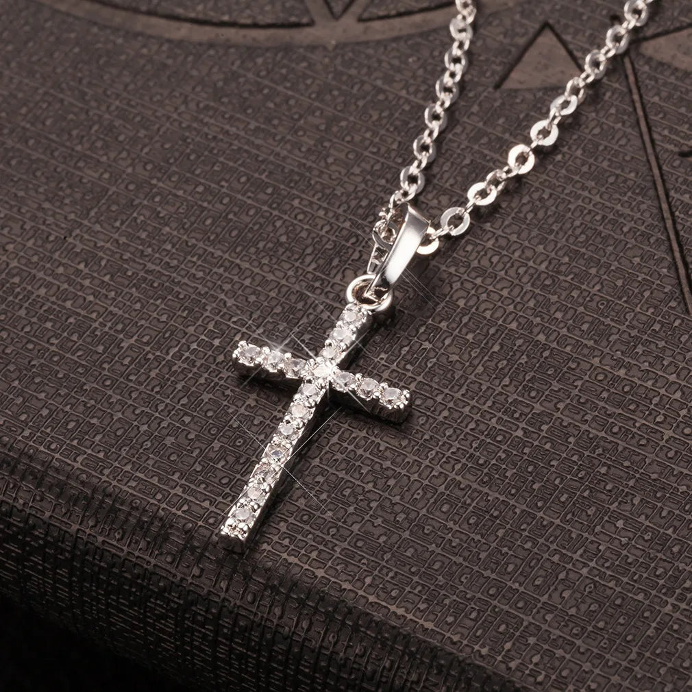Golden & Silver Crystal Jesus Cross Pendant Necklace – Fashion Jewelry for Men & Women, Trendy Faith-Inspired Statement Piece