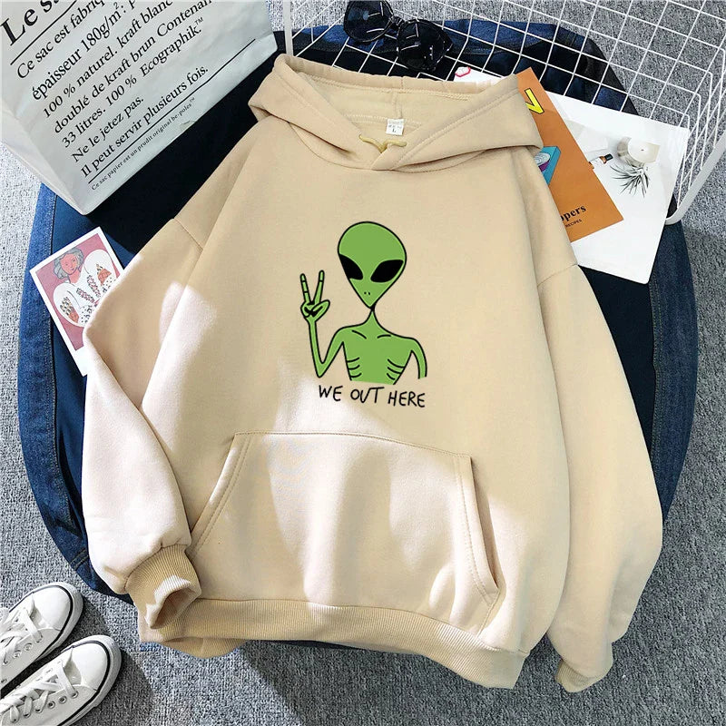 New Green Alien Sweatshirts Cute Cartoon Streetwear Women Hoodie Girls Winter Fashion Funny TopsPullover Loose