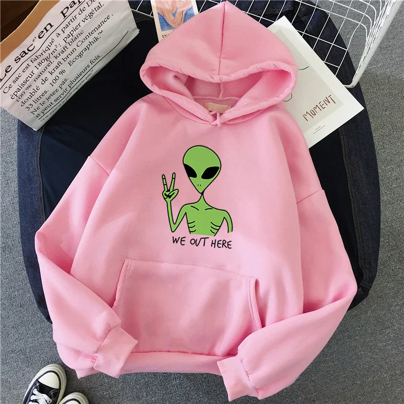 New Green Alien Sweatshirts Cute Cartoon Streetwear Women Hoodie Girls Winter Fashion Funny TopsPullover Loose