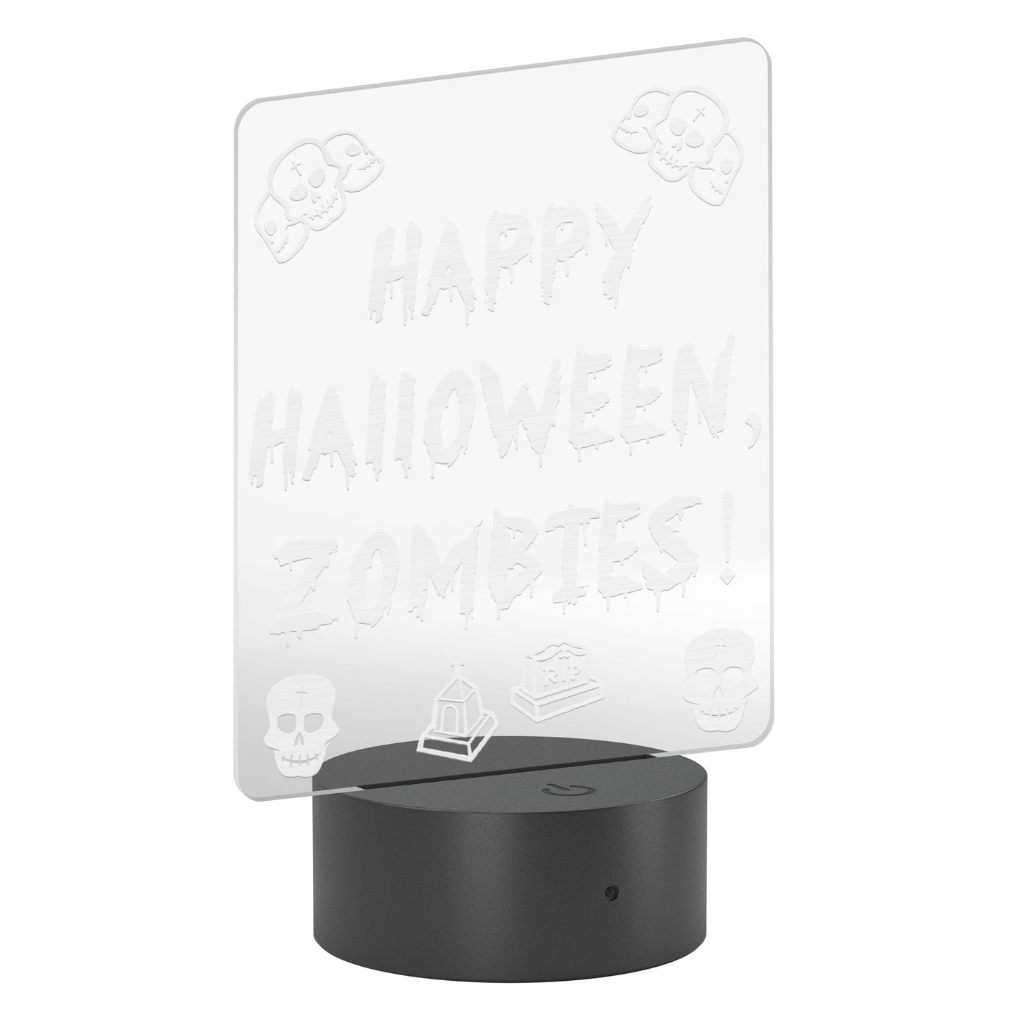 Happy Halloween, Zombies! Custom Acrylic LED Sign – Laser-Etched Design with Remote Control