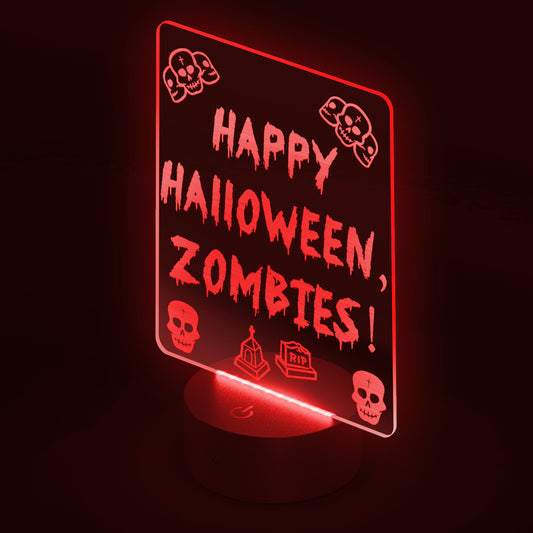 Happy Halloween, Zombies! Custom Acrylic LED Sign – Laser-Etched Design with Remote Control