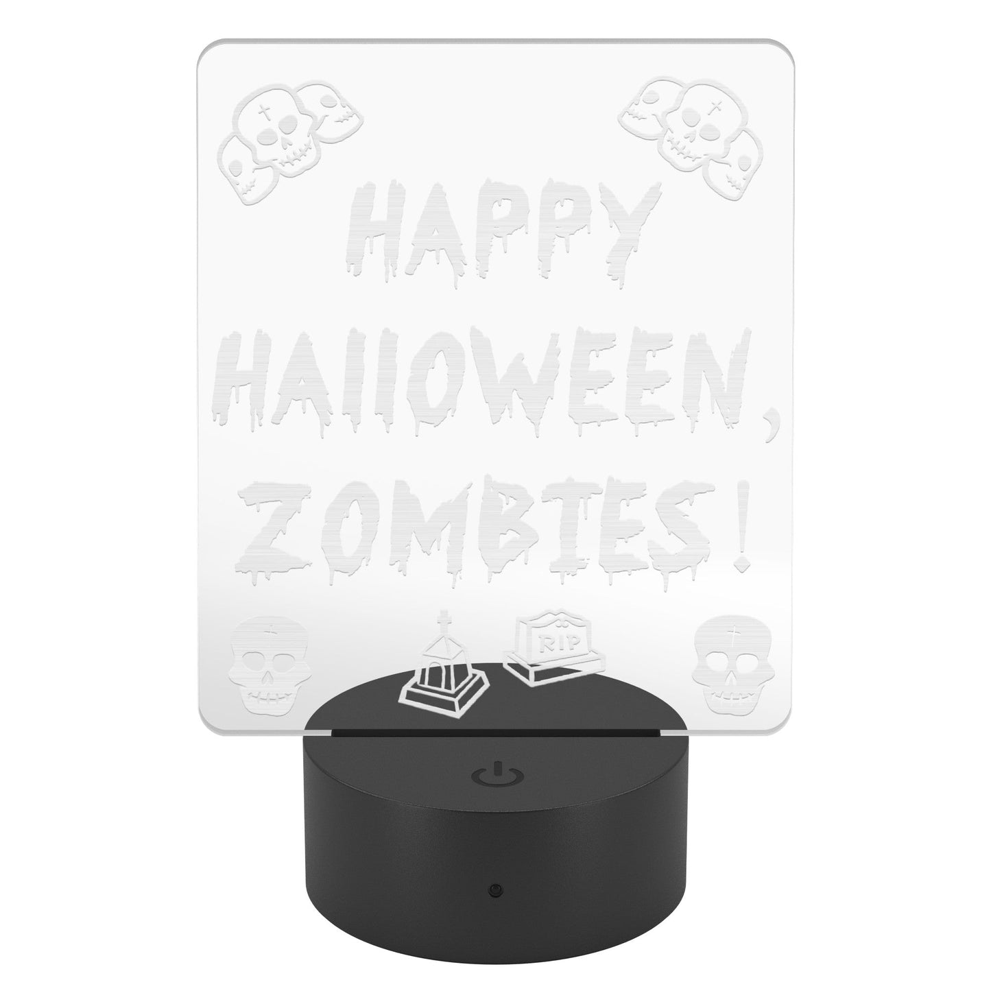 Happy Halloween, Zombies! Custom Acrylic LED Sign – Laser-Etched Design with Remote Control