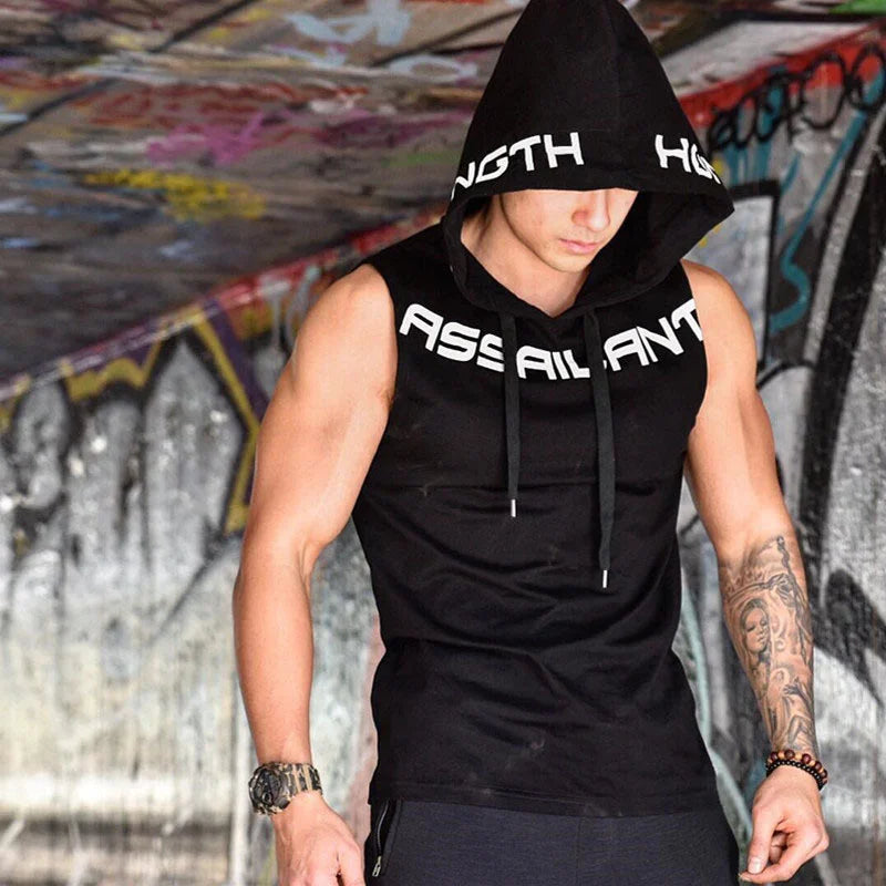 RiotSleeve Hooded Gym Vest — Cotton Combat Muscle Hoodie for Chaos Workouts & Street Reps