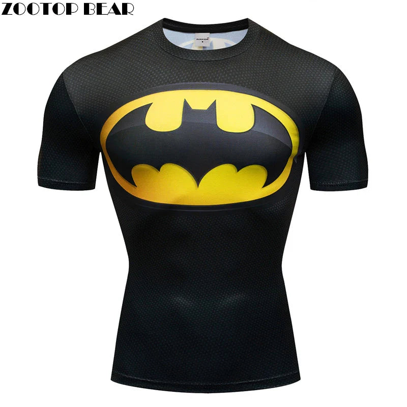 3D Printed Superhero Compression T-Shirt for Men, Comic Cosplay & Sports Quick-Dry Fitness Top, Summer Short Sleeve (S-3XL)
