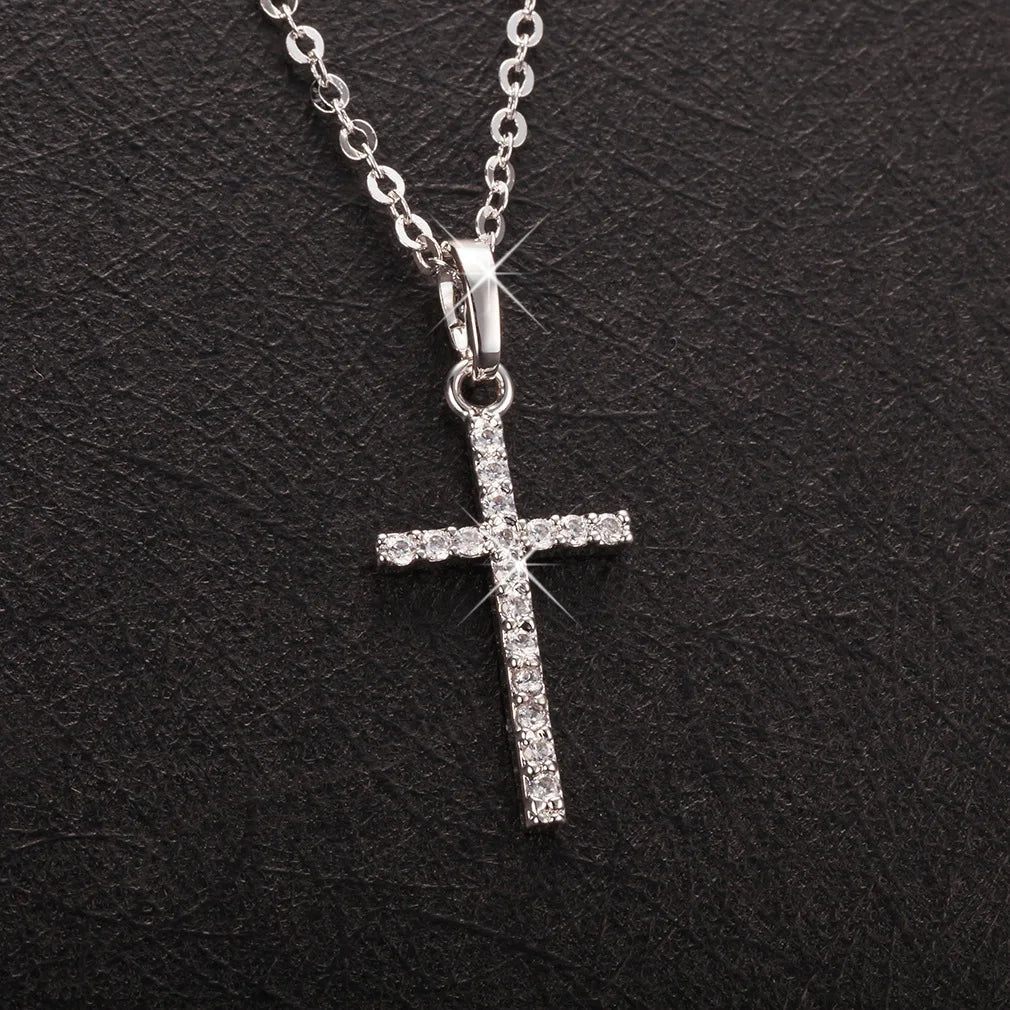 Golden & Silver Crystal Jesus Cross Pendant Necklace – Fashion Jewelry for Men & Women, Trendy Faith-Inspired Statement Piece
