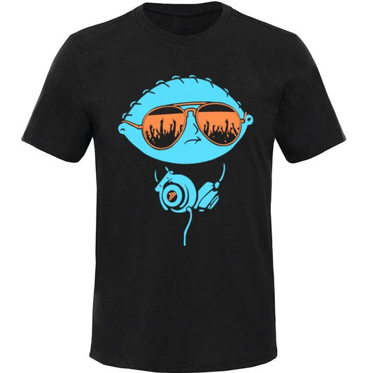 DJ Stewie Hip Hop T-Shirt - 100% Cotton Crew Neck | Heavy Metal Rapper Tees for Men | Custom Street Music Tops for Summer