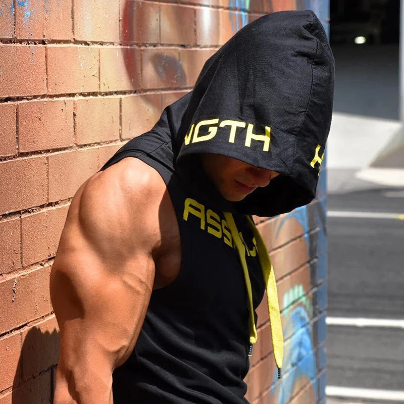 RiotSleeve Hooded Gym Vest — Cotton Combat Muscle Hoodie for Chaos Workouts & Street Reps
