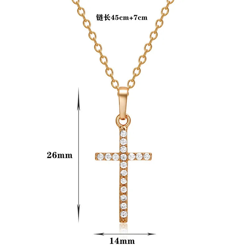 Golden & Silver Crystal Jesus Cross Pendant Necklace – Fashion Jewelry for Men & Women, Trendy Faith-Inspired Statement Piece