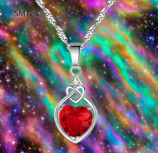 Blood Oath Ruby Pendant – 925 Silver Heart-Knot Choker with Firestone Zircon Spark