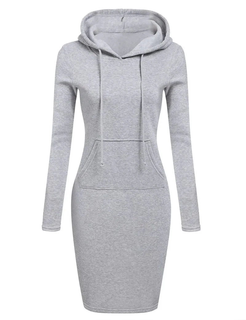 Women's Casual Hooded Sweatshirt Dress with Pockets – Long Sleeve Knee-Length Pullover