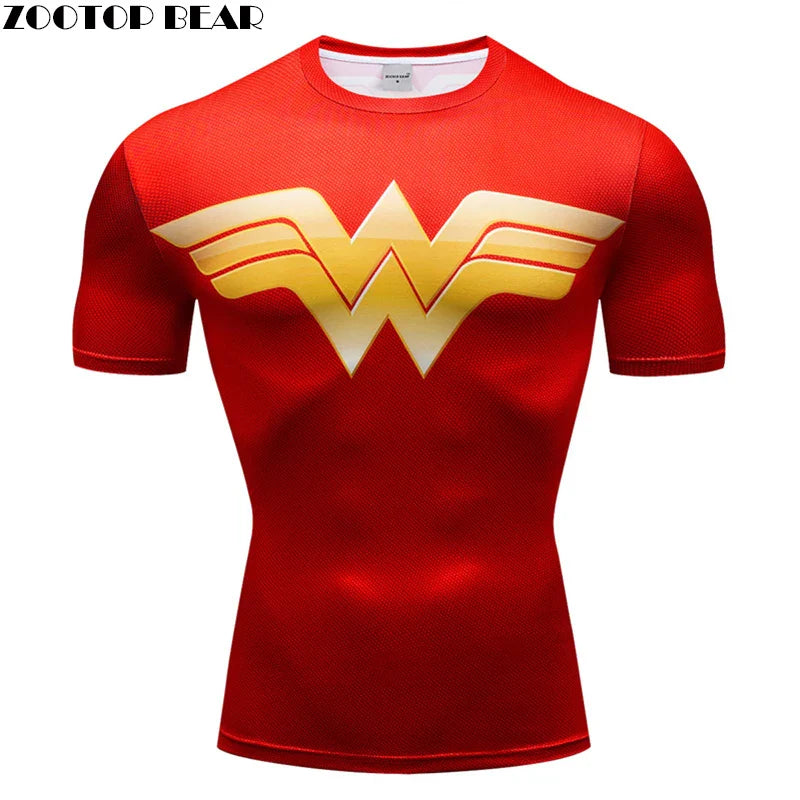 3D Printed Superhero Compression T-Shirt for Men, Comic Cosplay & Sports Quick-Dry Fitness Top, Summer Short Sleeve (S-3XL)