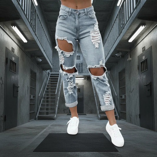 Chaos Stitch Ripped Denim Pants – Low-Waist Rebel Jeans for Women