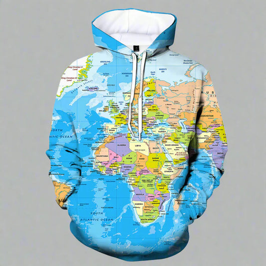World Map 3D Printed Hoodie – Lizard Vigilante Hip Hop Streetwear Pullover