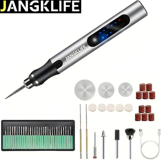 JANGKLIFE VoltCraft — Cordless USB Rotary Engraving Tool Kit for Wood, Metal, Jewelry & Glass